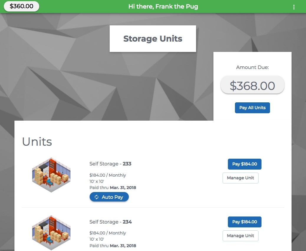 Self Storage Payment Portal built by StoragePug